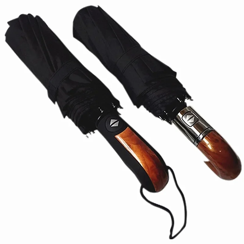 Golf Umbrella Large - ร่มกลับด้านแบบหรูหราสำหรับผู้ชาย ด้ามจับไม้ ร่มอัตโนมัติขนาดใหญ่ กันลม แข็งแรง 10