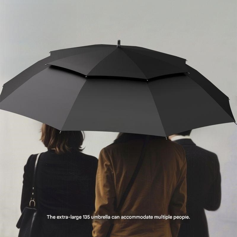Golf Umbrella - ร่มกอล์ฟผู้ชายแบบกึ่งอัตโนมัติ ด้ามจับยาวตรง คุณภาพสูง สองชั้น ทนทานต่อพายุ กันฝน