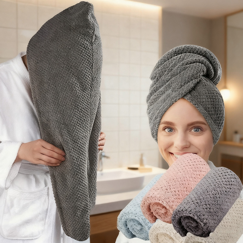 Golf Towel - ผ้าขนหนูสำหรับผมแห้งของผู้หญิง (หมวกผมแห้ง) - ผ้าไมโครไฟเบอร์เนื้อนุ่มแบบขนแกะปะการัง ห่อผม ดูดซับ