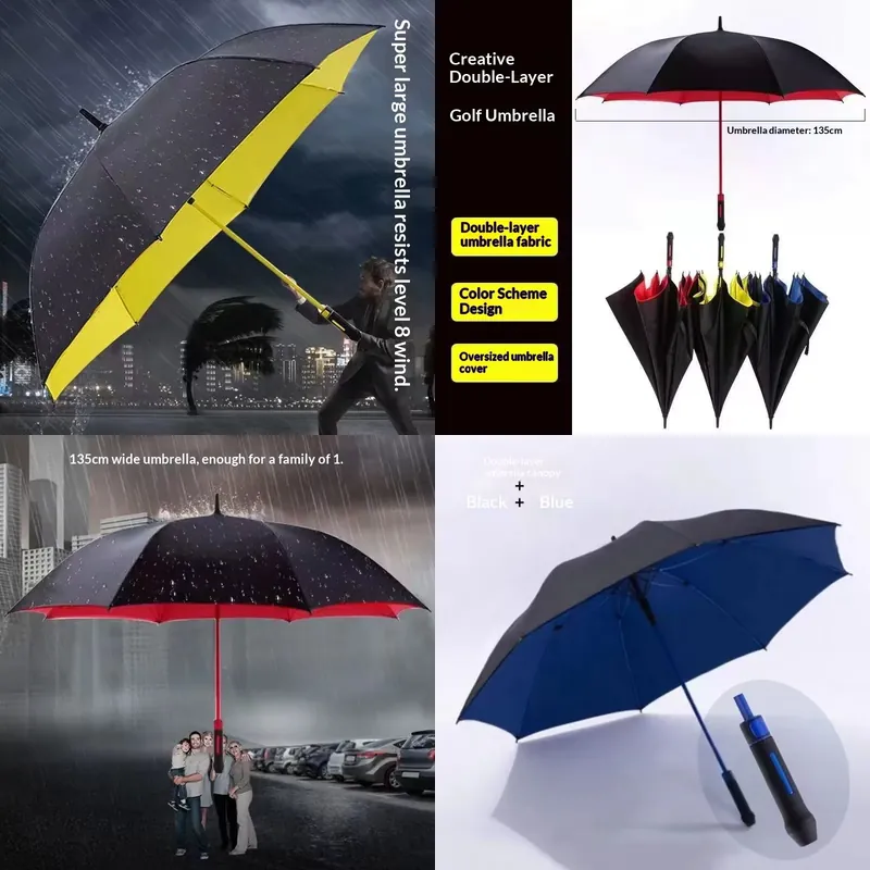 Golf Umbrella Large - ร่มกอล์ฟกันลมขนาดใหญ่ ร่มสองชั้นแบบหนา ด้ามจับยาวอัตโนมัติ ร่มธุรกิจ ร่มกันแดด ร่มกอล์ฟ